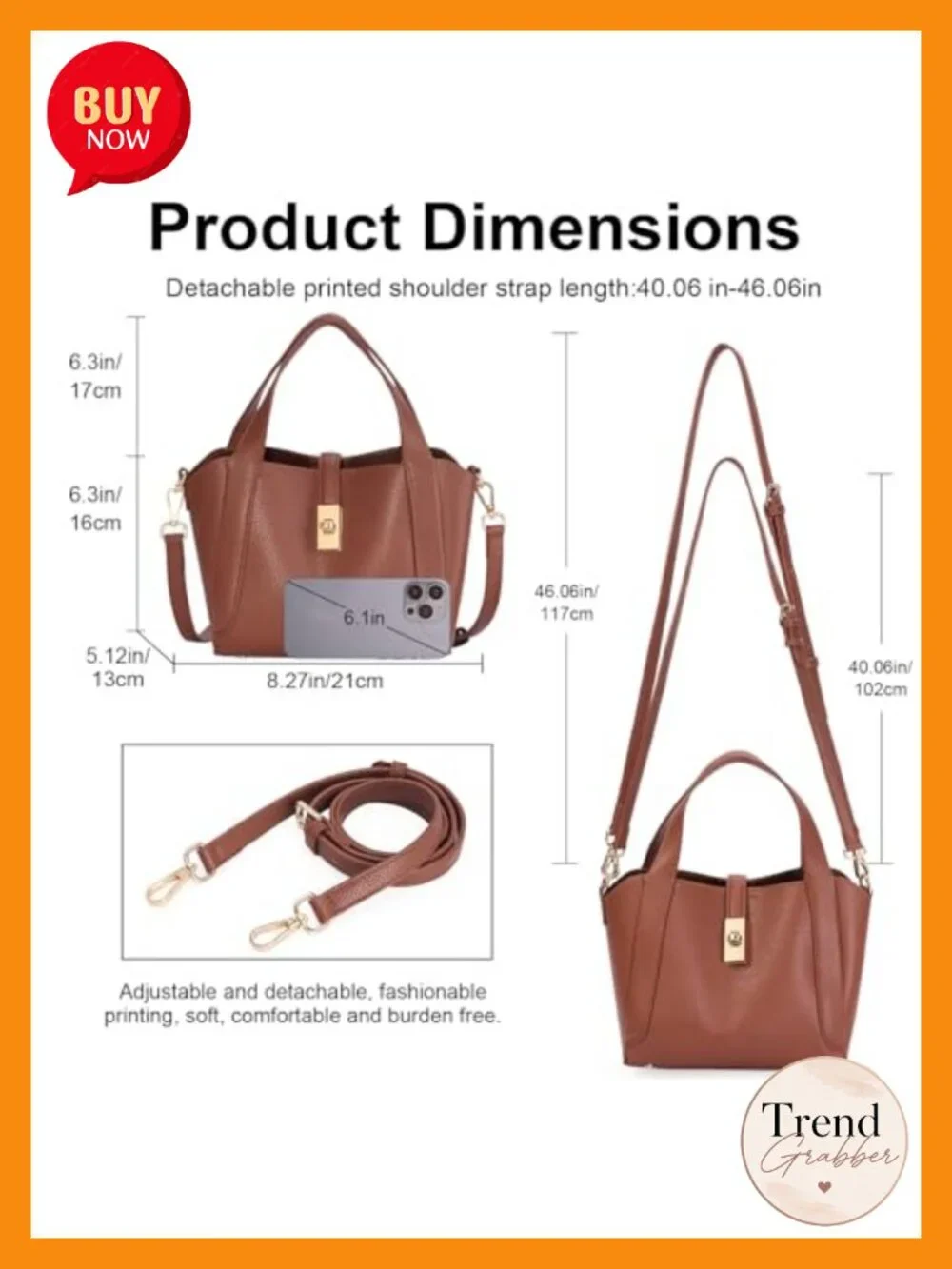 Women's Faux Leather Top Handle Satchel Crossbody Bag with Detachable Strap